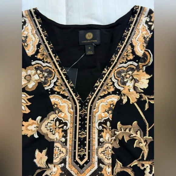 JM Collection Black and Gold Graphic Tunic - Picture 5 of 8